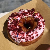 Vegan red velvet donut! 🌱👍 at Vegan Bowls in Barcelona
