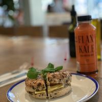 Gluten free vegan cheese bagel  at Vegan Bowls in Barcelona