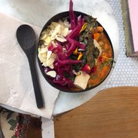 Red curry bowl—yum! at Vegan Bowls in Barcelona