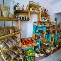 Breads, dressings and help yourself to the grains... at Ndaroo Organic in Oaxaca