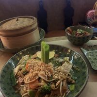 Pad Thai, kimchi, and steamed eggplant   at Boa-Bao in Porto