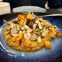 White bean, pumpkin seeds, mixed veggies over pumpkin puree  at Origens in Evora