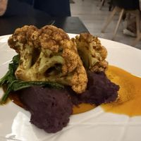 Cauliflower and spinach over a red cabbage puree  at Origens in Evora