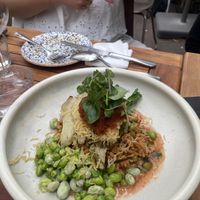 Big plate. Spanish chorizo orzo
Orzo, chorizo, gerookte venkel, gebarbecuede tuinbonen, artisjok, citroen-paprika fond, venkel olie. The chorizo added a spicy kick! Love  at GYS - Amsterdamsestraatweg in Utrecht