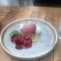 Dessert. Pistachio white chocolate fudge
Pistache, witte chocolade, frambozen sorbet, pistache-hazelnoot caramel, ingelegde framboos. The fudge was too die for  at GYS - Amsterdamsestraatweg in Utrecht