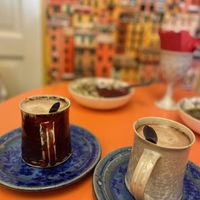 Kakao in clay mugs that were crafted in the same building the cafe is in at Gildi Toidukoda Metsikud Maitsed in Parnu