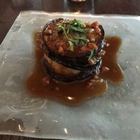Eggplant appetizer with spiced mashed potatoes in the middle and nuts on top. at Rasika in Washington