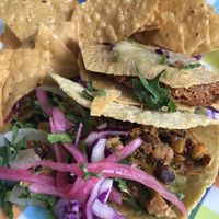 Crispy potato and jack fruit tacos with the hand made tortilla upgrade.  at Str8 up Tacos in Lakewood