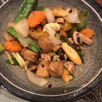 Half of my portion of fried tofu with chilli paste and vegetables (ate half before I remembered)   at Thai Zen in Bruges