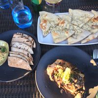 Vegan Garlic Pizza, Hummus & Garlic Mushrooms at Ego Mediterranean in Preston