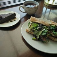 my picks: avo sandwich, vegan double chocolate cake and blueberry rooibos at Sucre Patisserie & Cafe in Calgary