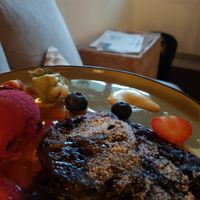 Mini blueberry pancakes and berry ice cream for dessert at Almhof in Hinterthal