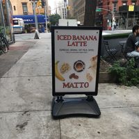 Placard for vegan latte. at Matto in New York City