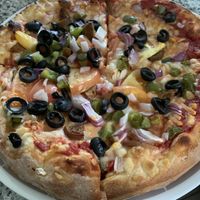Vegan pizza with veg sausage  at Troy's Italian Kitchen in Arlington