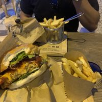 Vegan burger with fries  at Good Food in Split