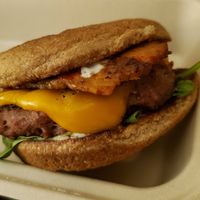 Burger (2 bottom buns?) at Go Vegan San Antonio in San Antonio