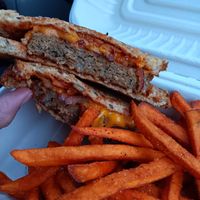 Patty Melt and sweet potato fries at Go Vegan San Antonio in San Antonio