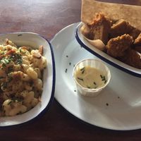 Vegan popcorn chicken and Mac and cheese with crispy seitan  at The Birds in East London