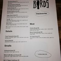 The new menu! at The Birds in East London