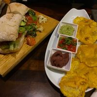 vegi sandwich (with avocado instead of cream cheese) and patacones at Sibu Cafe in Uvita