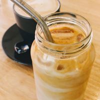 Iced coffee and almond latte at Chelle's Soulfood in Officer