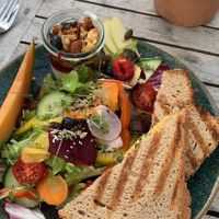 Hummus sandwich with salad and yogurt with muesli   at Cafe Hilda in Kiel