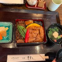 Vegetarian “sukiyaki”, sided with miso soup and pickles at Kawagoe Kou Sushi in Kawagoe