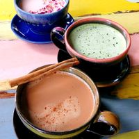 Elixirs of Love;  Maca Chai Tea, Matcha Latte & Pink Moon Latte at Blossom Cafe in Pai
