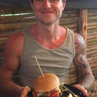 Tasty high protein tempeh burger at Blossom Cafe in Pai