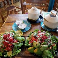 Goddess spring salads and whole coconuts...the dynamic duo at Blossom Cafe in Pai