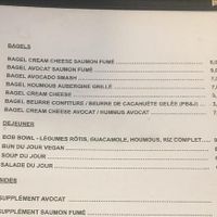 Menu at Bob's Juice Bar in Paris