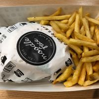 Crispy mushroom burger with fries at Noodle Face - City Square in Johor Bahru