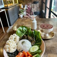 Rice set with spicy mushrooms & Tiramisu  at Rumah Juliet in Jakarta