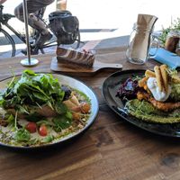 Mushroom bruschetta and cornucopia (fritters)  Oh yeah... at Gorilla Kitchen in Auckland