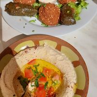Hummus, stuffed vine leaves and falafel at Falafel in Antibes