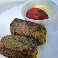Lentils spinach croquettes at Roots Cafe in Cascais