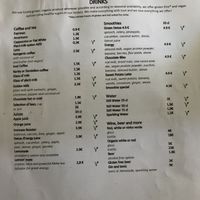 Drink menu  at Roots Cafe in Cascais