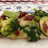 Broccoli, courgettes, chicory , crusco peppers  at Pane e Tempesta in Rome