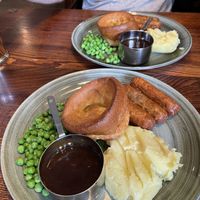 Vegan sausage and mash  at Baron of Beef in Cambridge