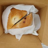 Plain bagel toasted with vegan cream cheese at Vegan Popup By XMarket in Venice