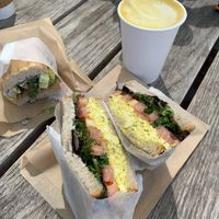 No egg egg sandwich and golden chai  at Vegan Popup By XMarket in Venice