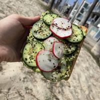 Avocado Waffle Toast (best GF waffle I’ve had)  at Vegan Popup By XMarket in Venice