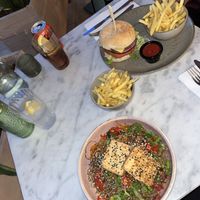 Tofu noodles and the V.E.G. Burger!  at The Skinny Kitchen - Marina in Ibiza
