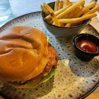 Vegan burger with fries  at The Skinny Kitchen - Marina in Ibiza