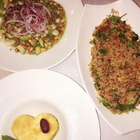 Ceviche, vegetable rice, causa (all vegan) at Cora Cora in West Hartford
