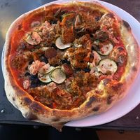 All the plant based meat alternatives piled on   at Pizza Punks in Belfast