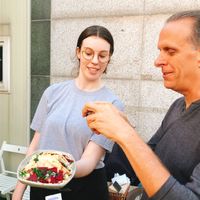Eric Brent, the CEO of HappyCow is taking a photo of Southside parlors vegan taco at the HappyCow Seoul meet up at Southside Parlor in Seoul