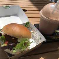 Crispy chik'n ranch seitan burger with the Chocolate peanut butter shake. Burger was okay but I prefer their bean burger or healthy bowls. The shake is great, one of my favourites  at Meraki Market Cafe in Paphos