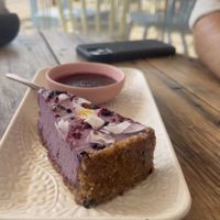 Blueberry and passion fruit cheese cake  at Meraki Market Cafe in Paphos