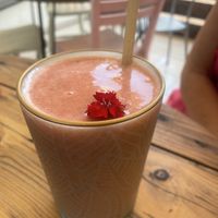 Smoothie with strawberries banana and avocado   at Meraki Market Cafe in Paphos